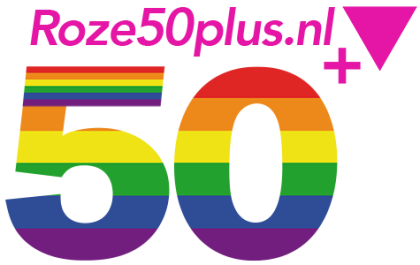 Logo voor Roze50plus. Roze 50+ gemeenschap is er voor queer ouderen.